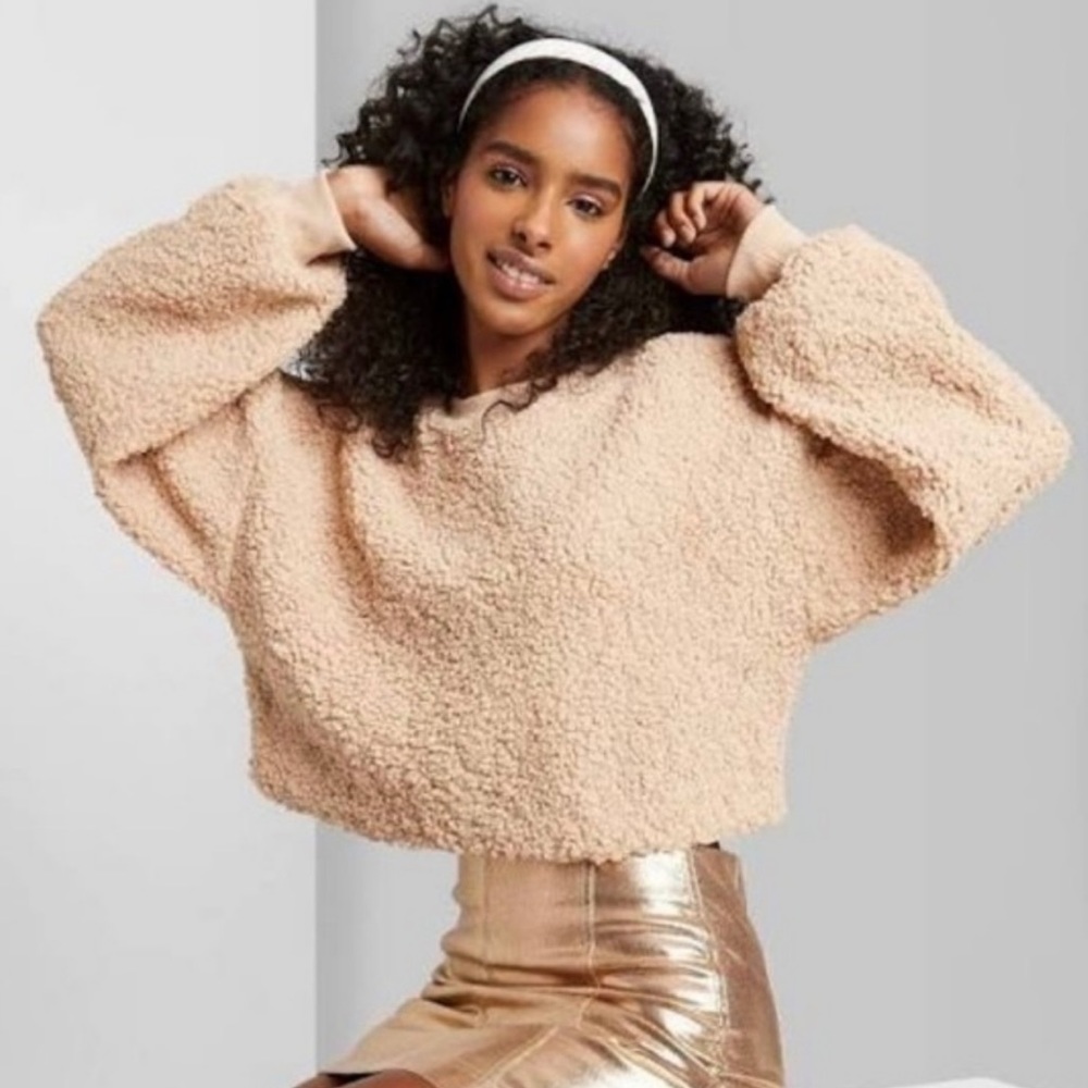 Wild Fable | Womens Brown Teddy Crop Sweater Pull Over Size M Medium